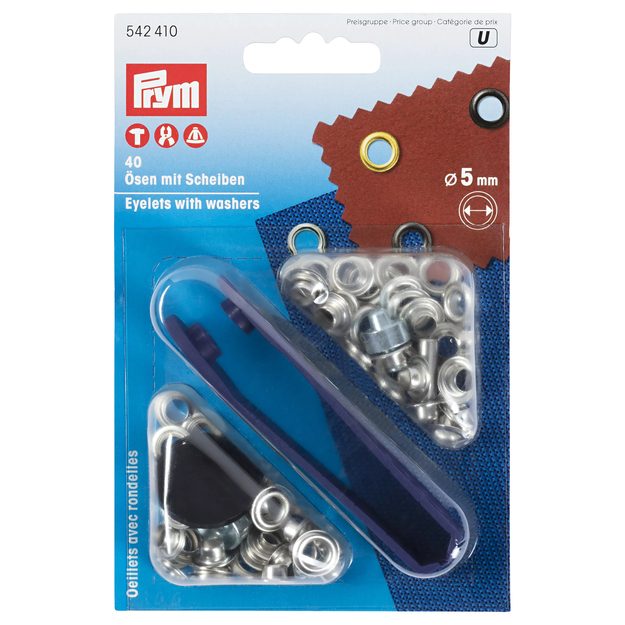 Prym brass eyelets and washers silver 5mm pack of 40, UK version