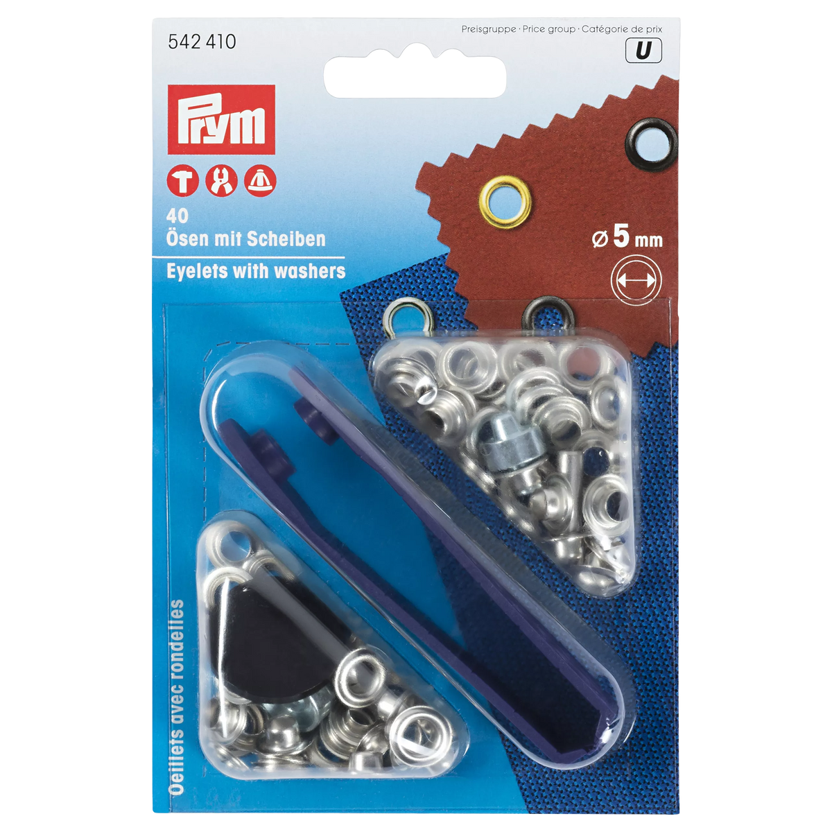 Prym brass eyelets and washers silver 5mm pack of 40, UK version