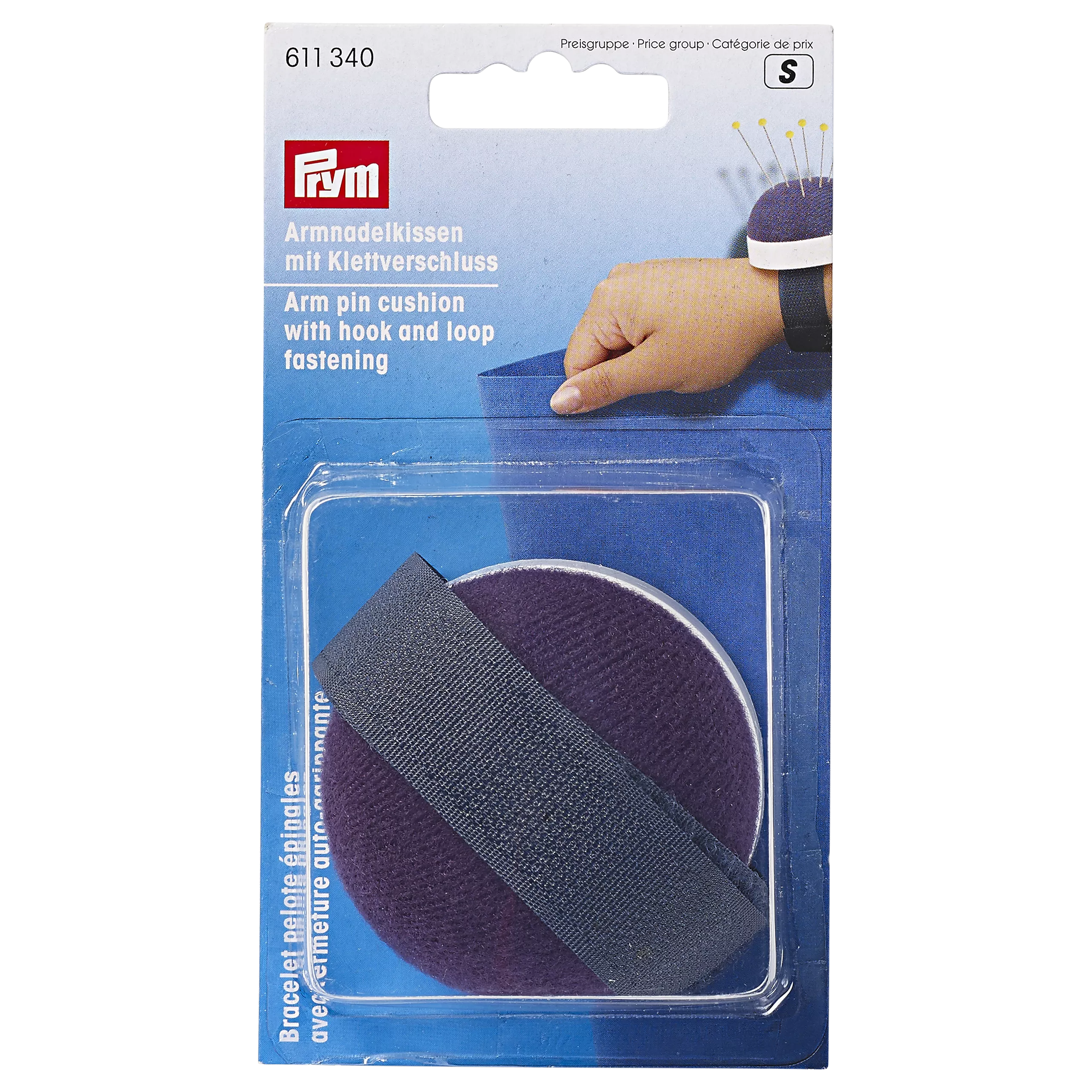 Prym blue arm pin cushion with strap, imported from the UK