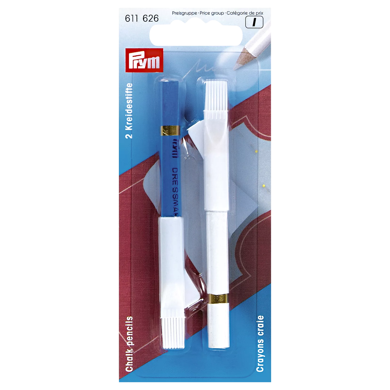 Prym dressmaker chalk pencils with erasing brush 11cm (British brand)