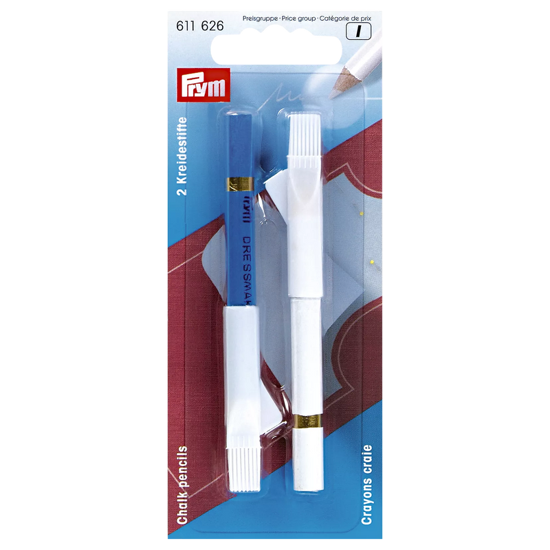 Prym dressmaker chalk pencils with erasing brush 11cm (British brand)
