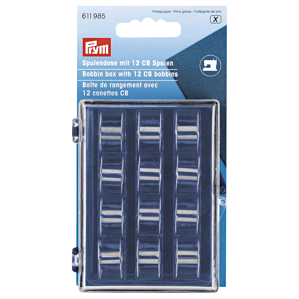 Prym bobbin box 12 CB metal bobbins (British brand)