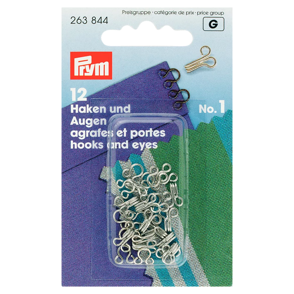Prym Hooks and Loops, Size 1, Pack of 12