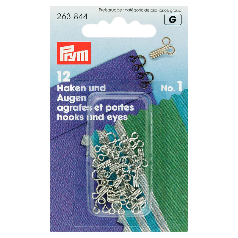Prym Hooks and Loops, Size 1, Pack of 12
