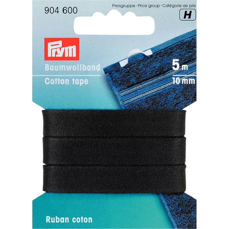 Prym Cotton Tape Black household repair (British brand)