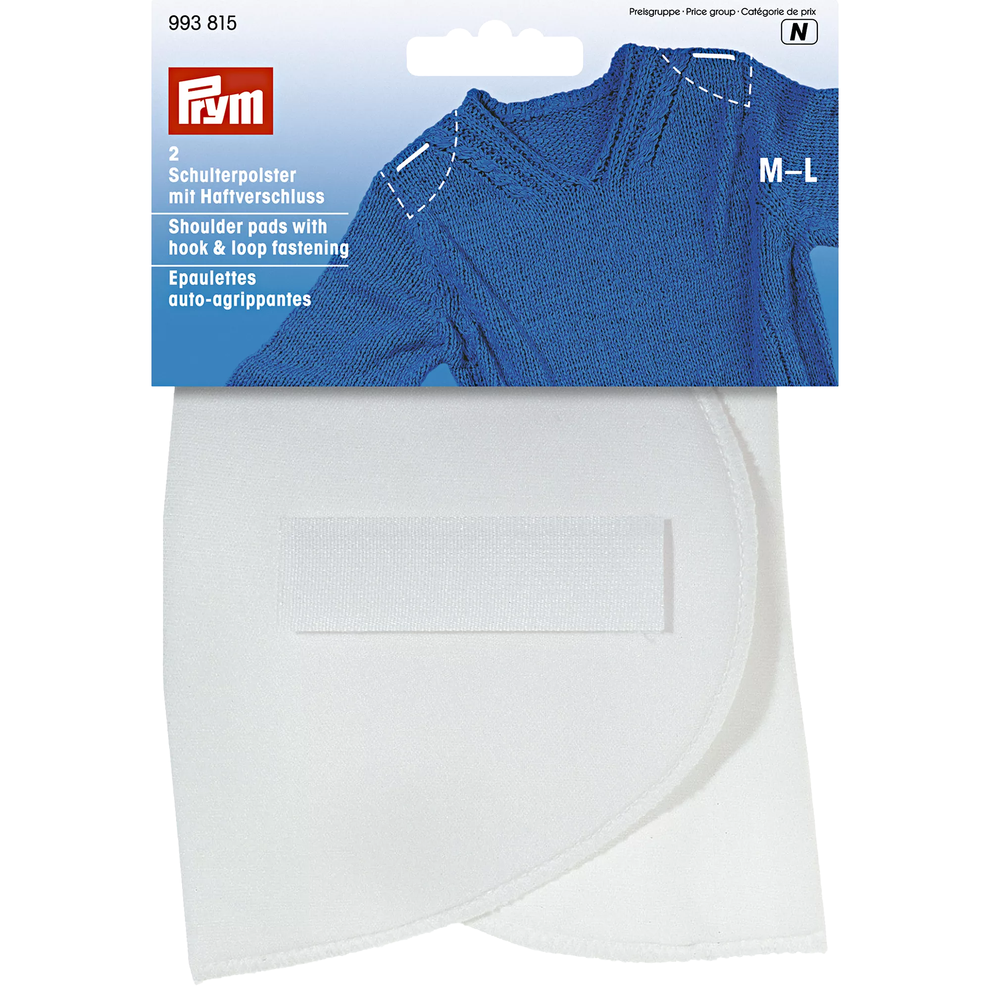 Prym shoulder pads set-in hook and loop M-L - British product