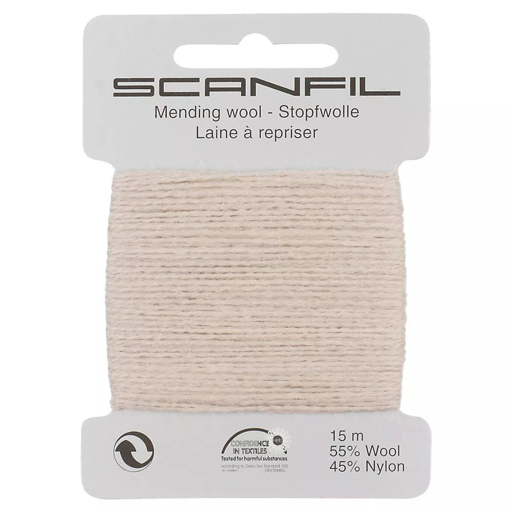 Scanfil mending wool 15m spool for clothing repair, imported from the UK