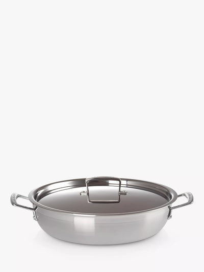 John Lewis Le Creuset 3-Ply Stainless Steel Shallow Casserole Dish with Lid- Buy online at McGrocer