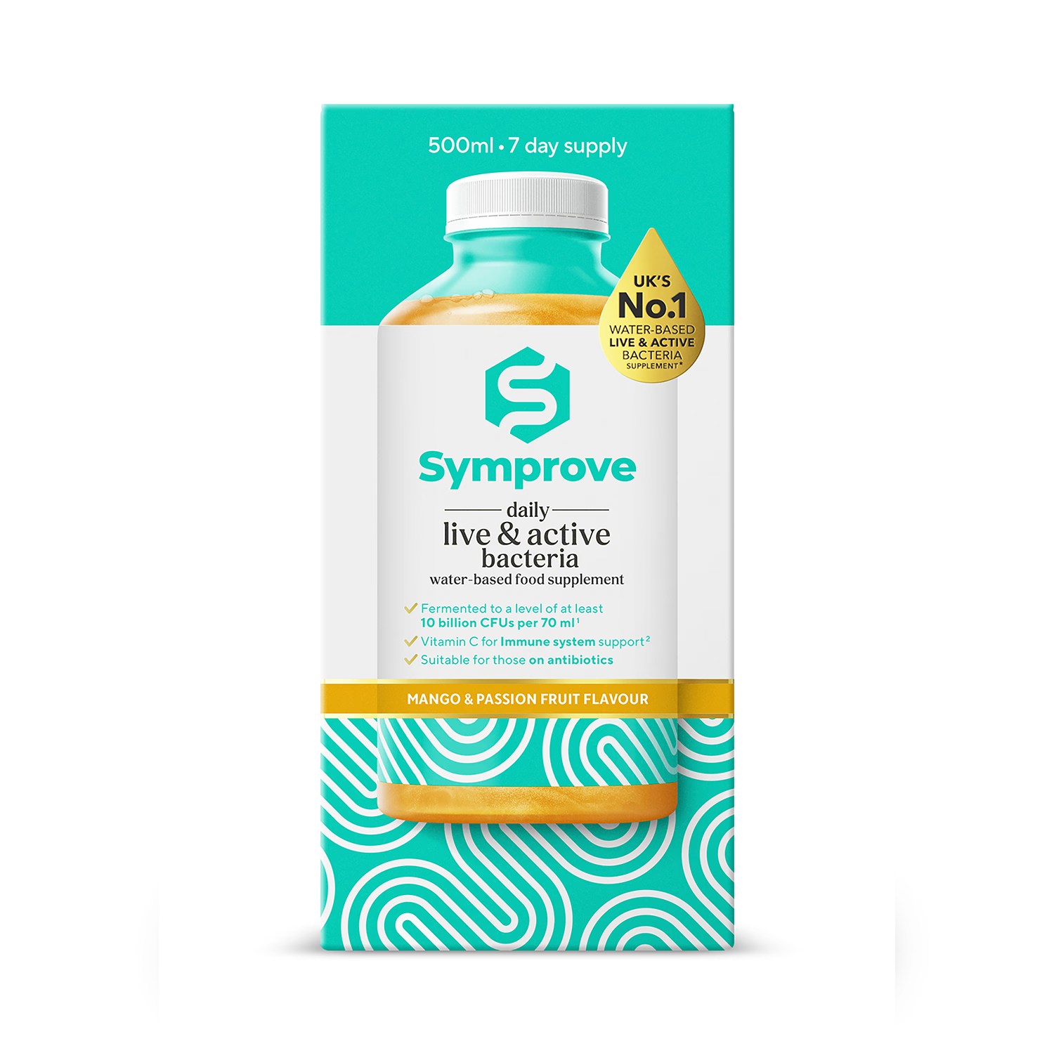 Symprove Mango & Passion Fruit live bacteria supplement 500ml, imported from the UK