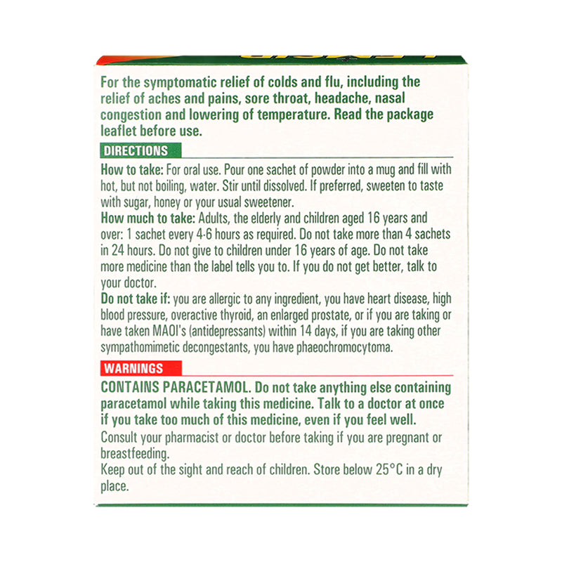 Lemsip Max Cold & Flu Blackcurrant sachets 10 pack, UK version