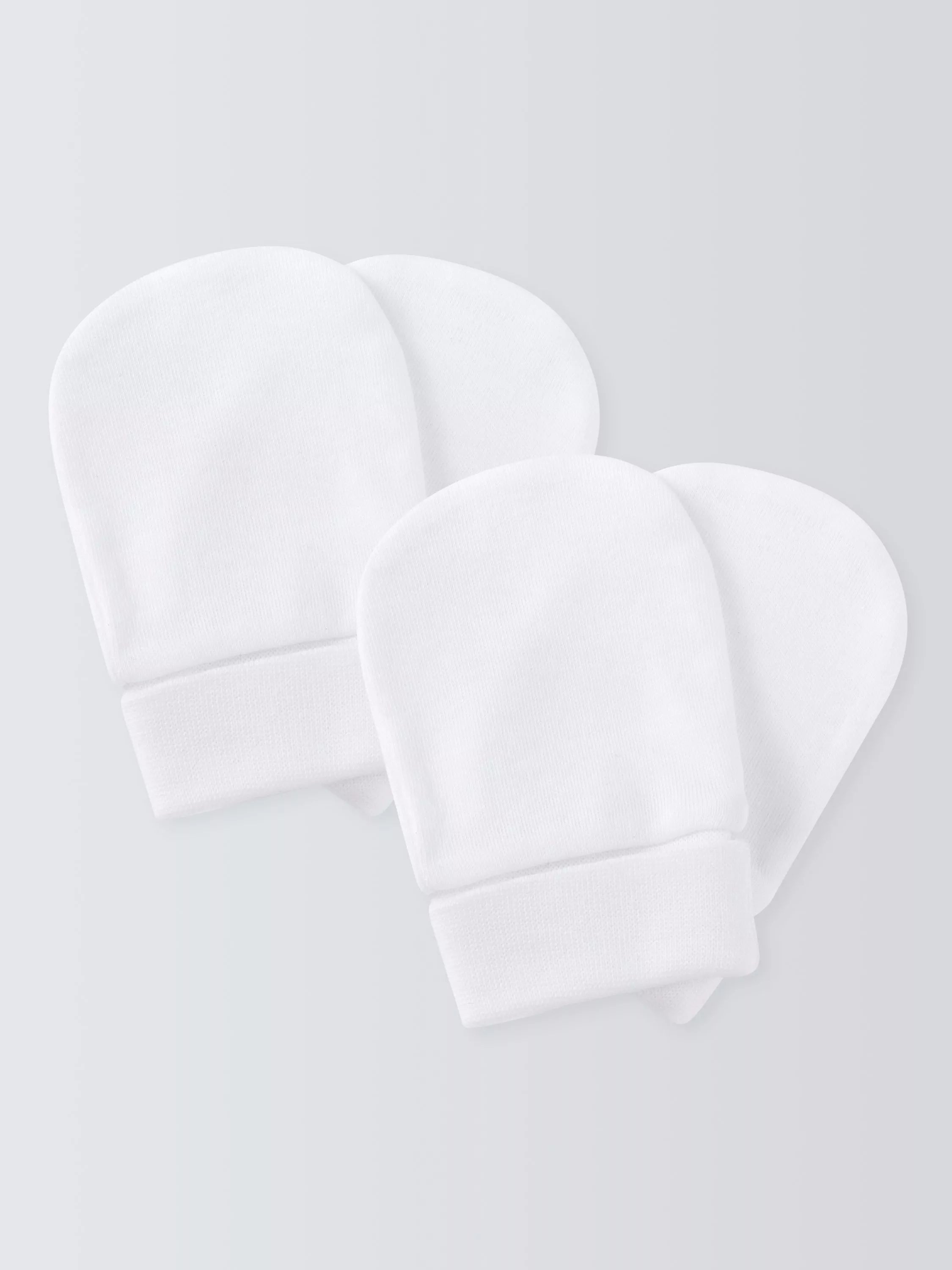 John Lewis Baby Cotton Scratch Mitts Pack of 2 White, imported from the UK