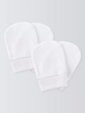 John Lewis Baby Cotton Scratch Mitts Pack of 2 White, imported from the UK