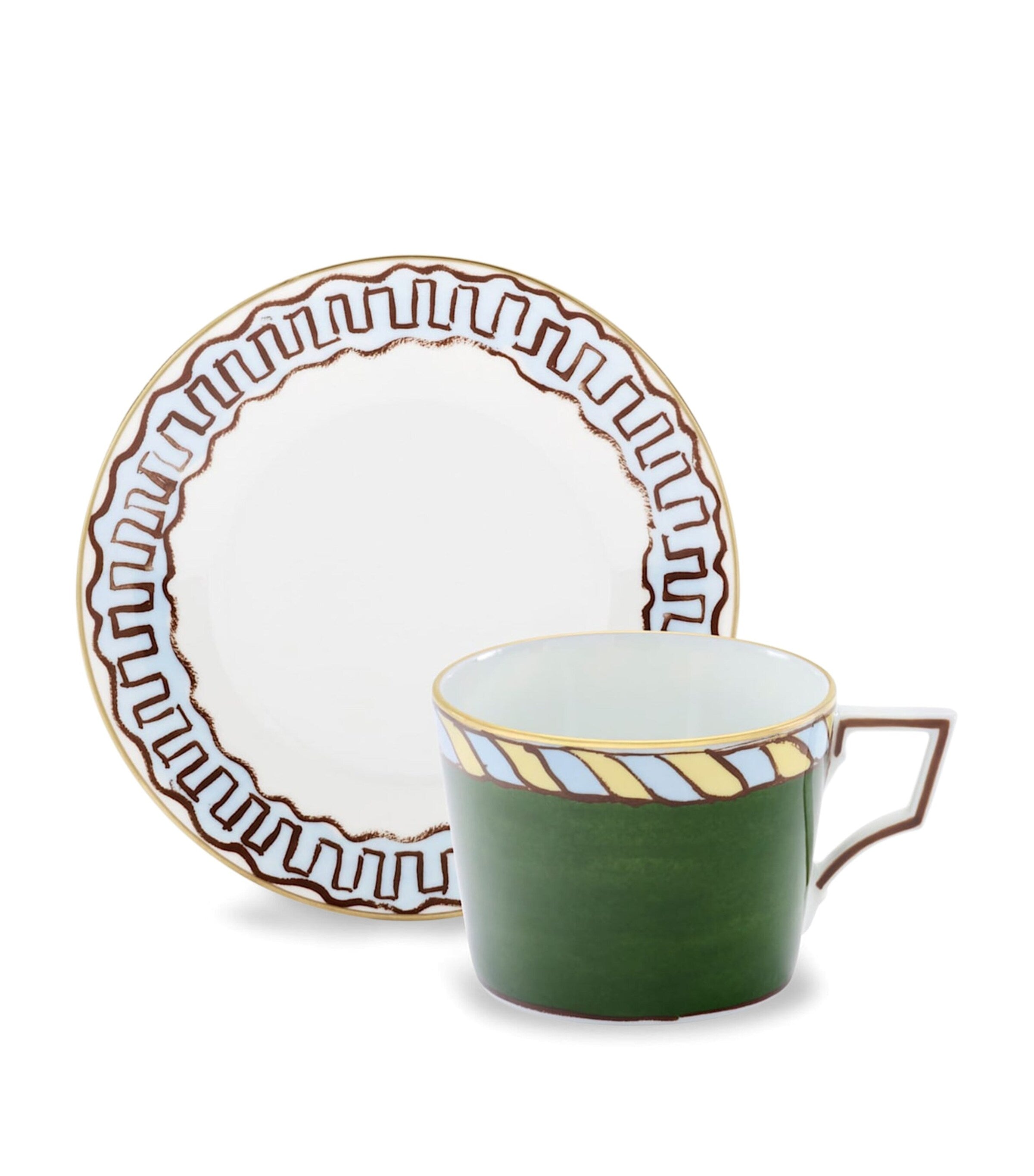 GINORI 1735 Il Viaggio di Nettuno porcelain teacup and saucer set of 2, UK version