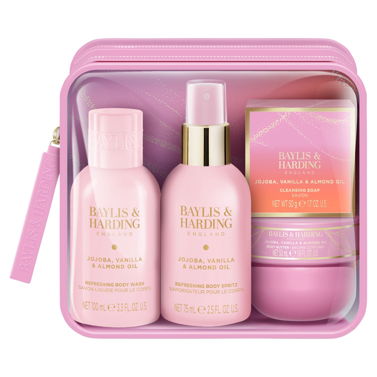 Baylis & Harding luxury travel gift set with jojoba vanilla almond oil, UK version