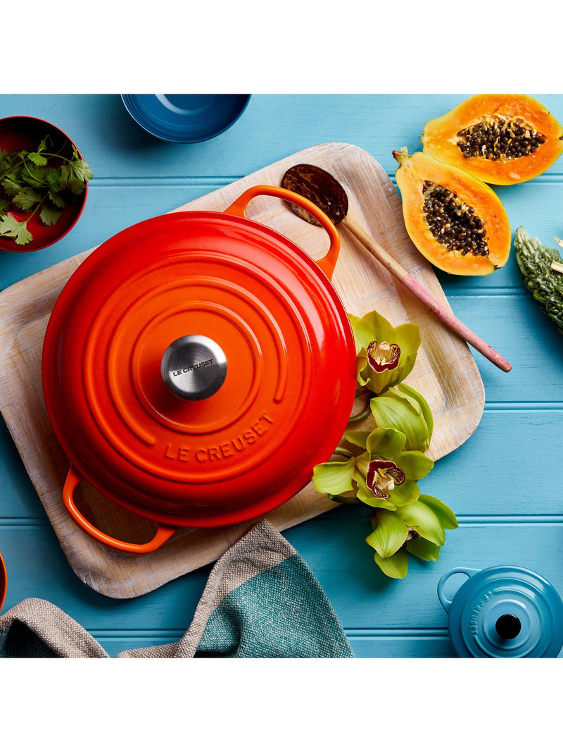 Le Creuset cast iron shallow casserole in volcanic color, UK version