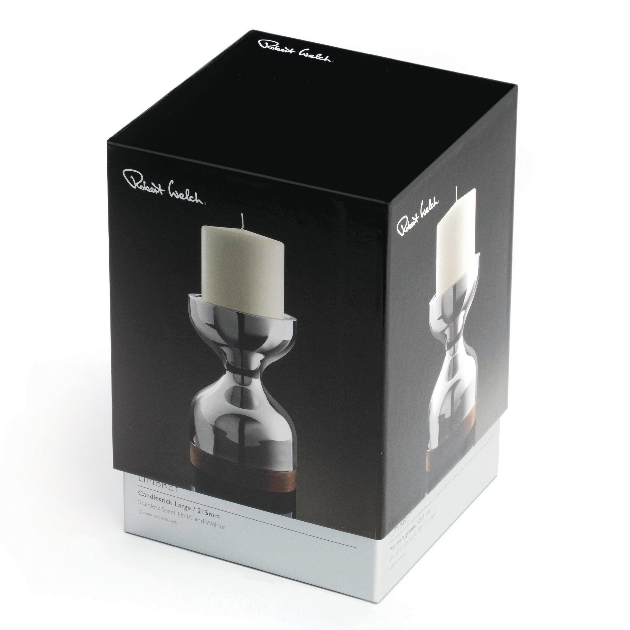 Robert Welch Limbrey candlestick stainless steel walnut, UK version