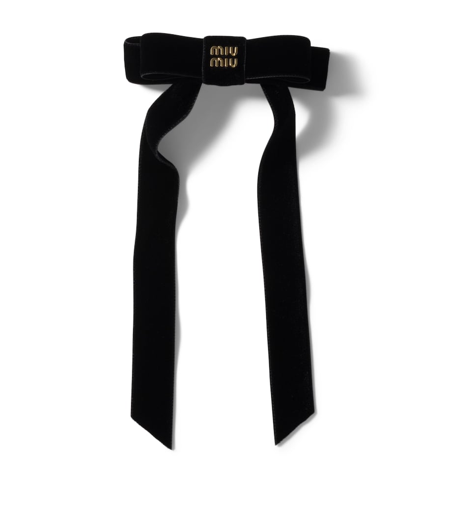 Miu Miu velvet bow hair clip gold-tone logo - British product