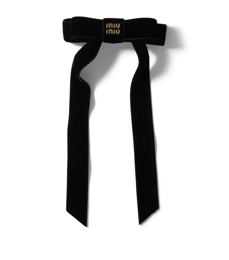 Miu Miu velvet bow hair clip gold-tone logo - British product
