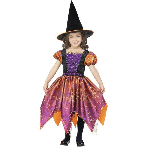 Smiffys witch costume dress and hat orange, UK version