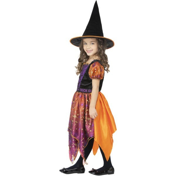 Smiffys witch costume dress and hat orange, UK version
