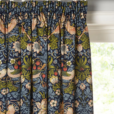 John Lewis Morris & Co. Strawberry Thief Pair Lined Pencil Pleat Curtains, Indigo- Buy online at McGrocer