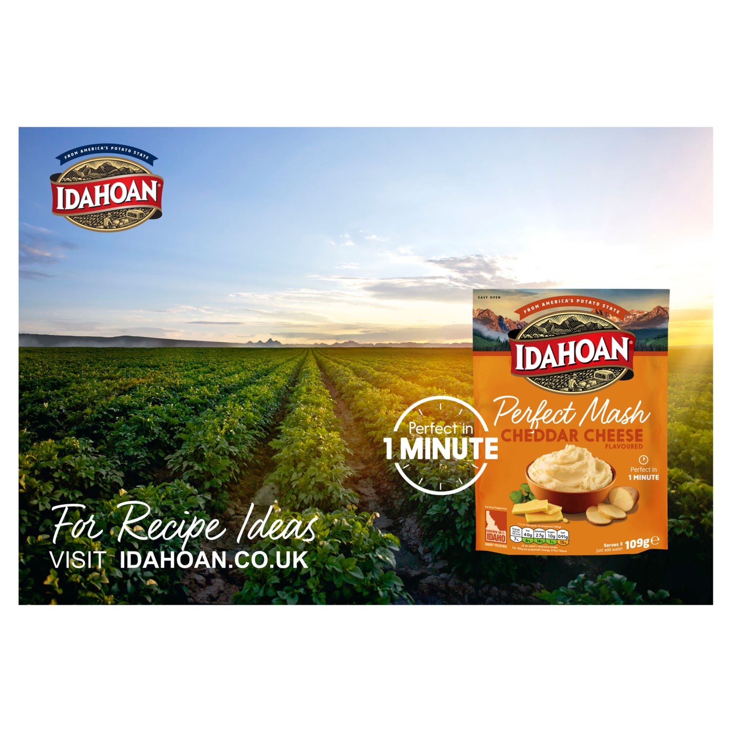 Idahoan Cheddar Cheese Flavoured instant mash 109g, UK version