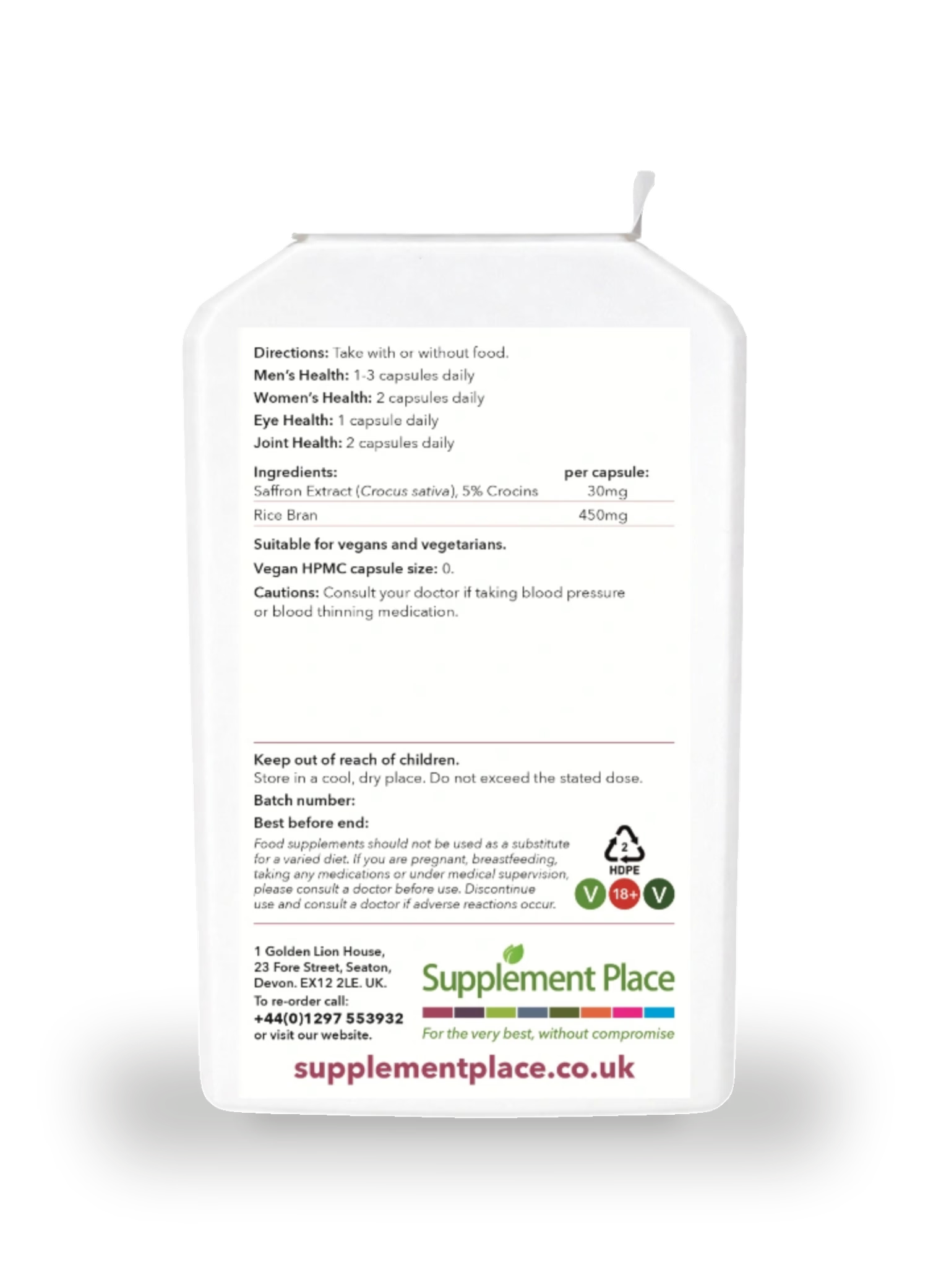 Supplement Place Saffron Extract supplement 30mg 120 capsules, imported from the UK