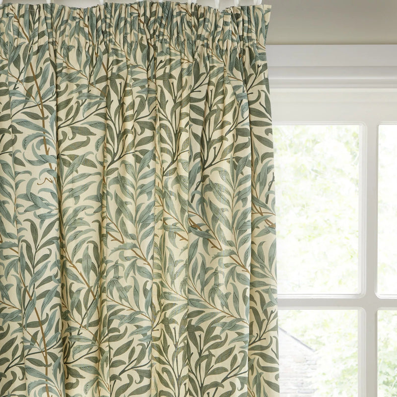 Morris & Co. Willow Bough Pair Lined Pencil Pleat Curtains, Green, W167 x Drop 137cm