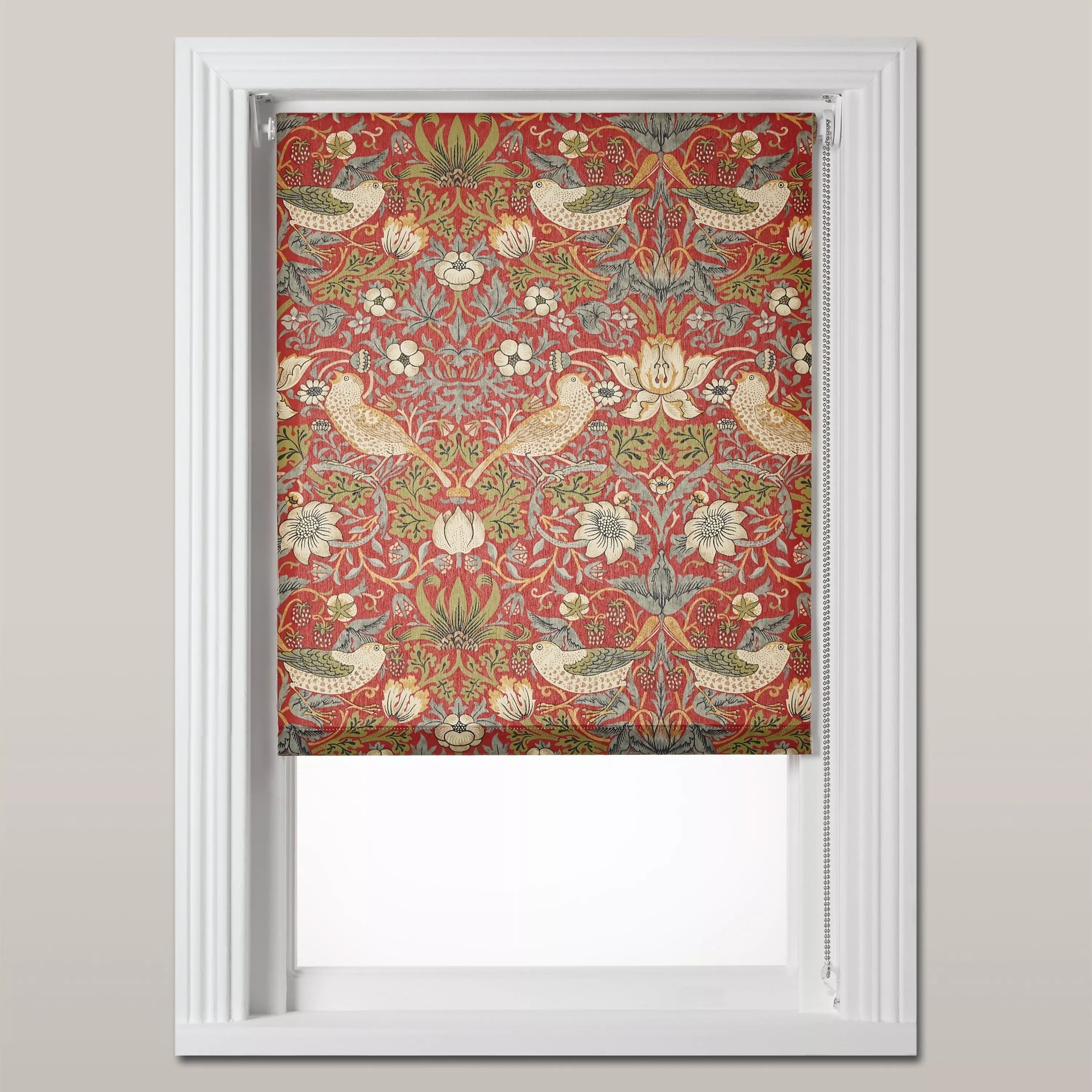 Morris & Co. Strawberry Thief Daylight Roller Blind, Red, W61 x Drop 190cm