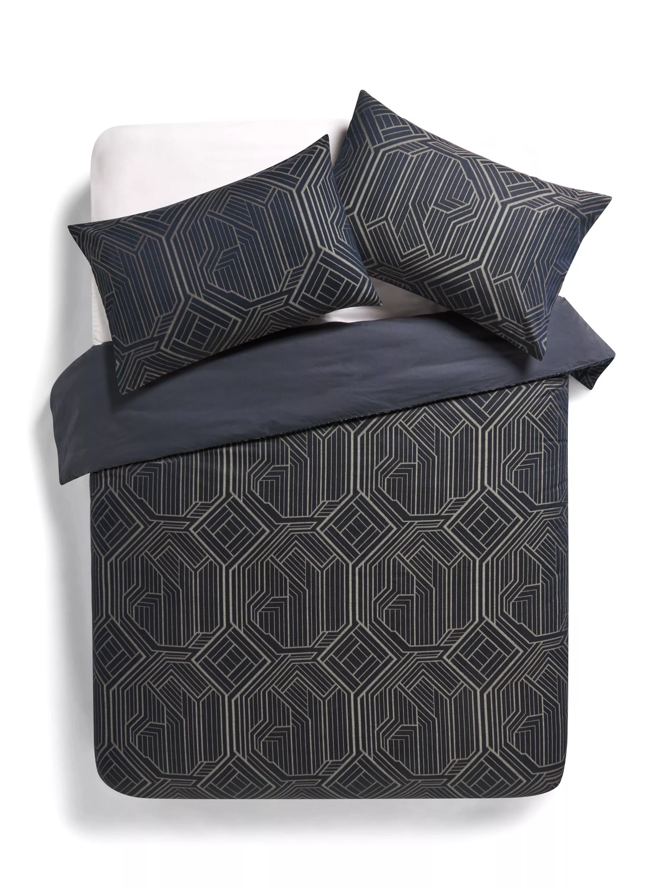 John Lewis Textured & Decorative Art Deco Standard Pillowcase, Navy / Gold