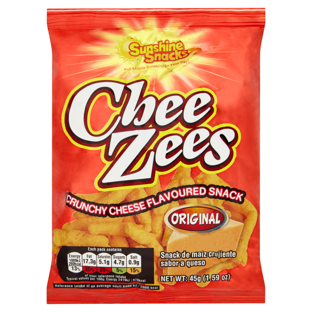 Sunshine Snacks cheese flavoured snack original 45g, imported from the UK