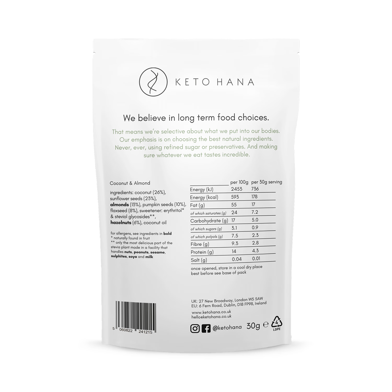 Keto Hana coconut almond granola 300g, UK version