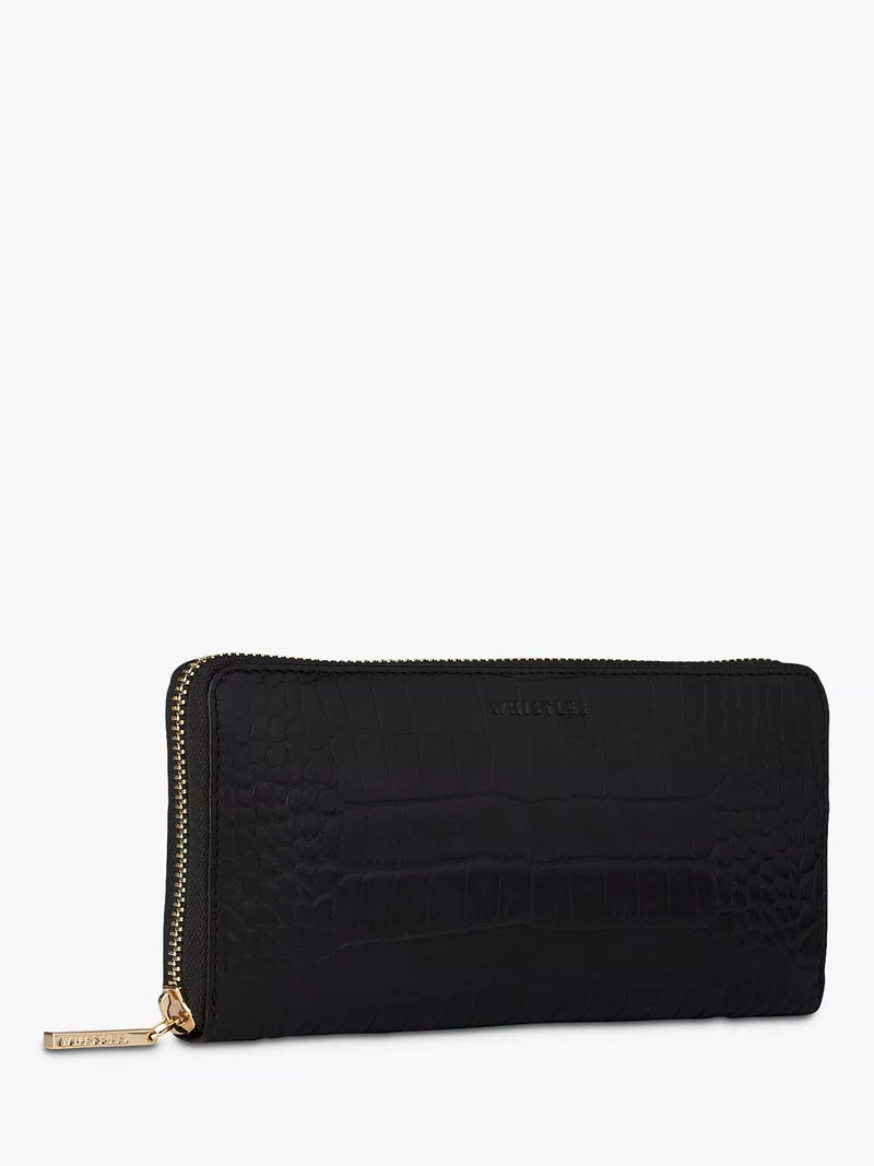 Whistles black leather long purse shiny croc, imported from the UK