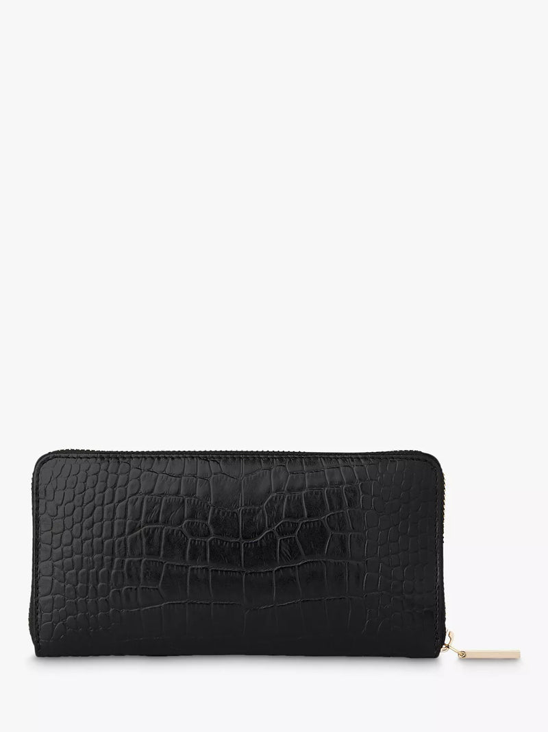 Whistles black leather long purse shiny croc, imported from the UK