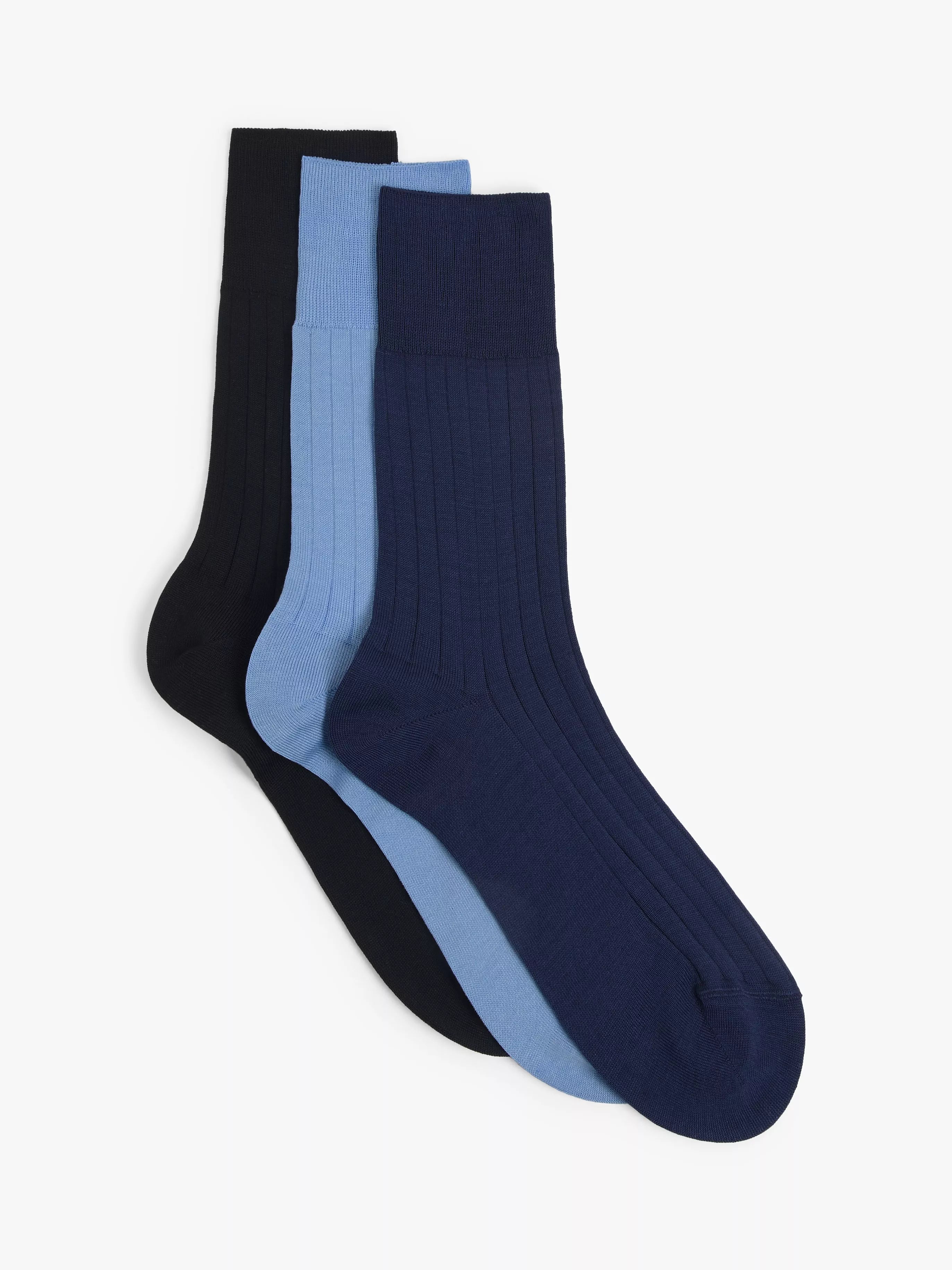 John Lewis mercerised cotton socks pack of 3 blues, UK version