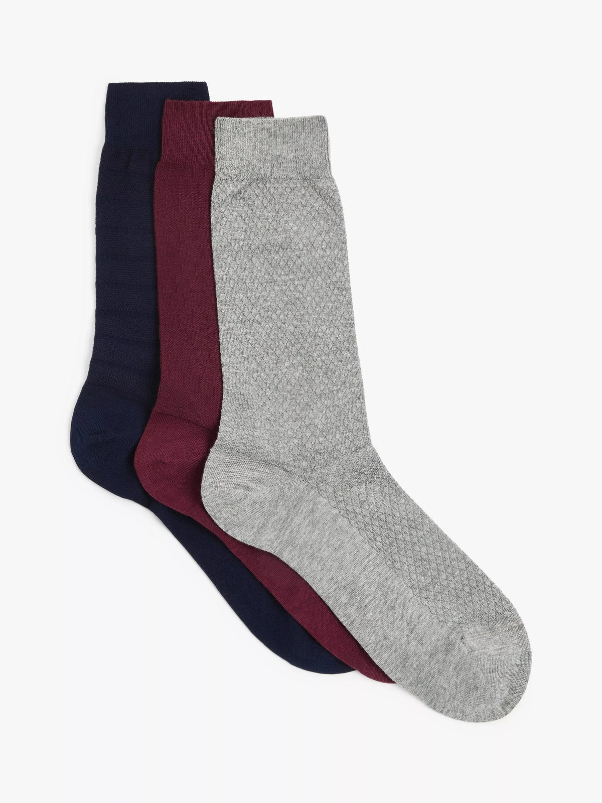 John Lewis cotton textured socks pack of 3 multi - British product