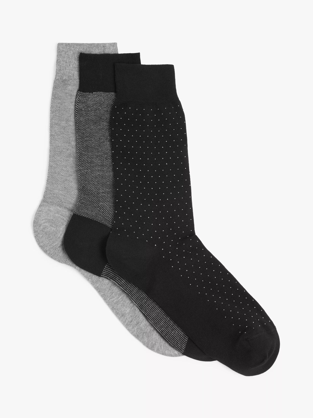 John Lewis cotton patterned socks pack of 3 black/grey, UK version