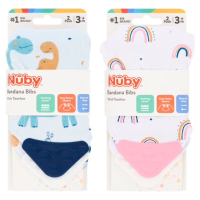 Nuby Bandana-Lätzchen mit Beißring ab 3 Monaten, 2er-Pack