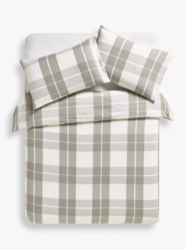 John Lewis Brushed Check Duvet Cover Set, Grey