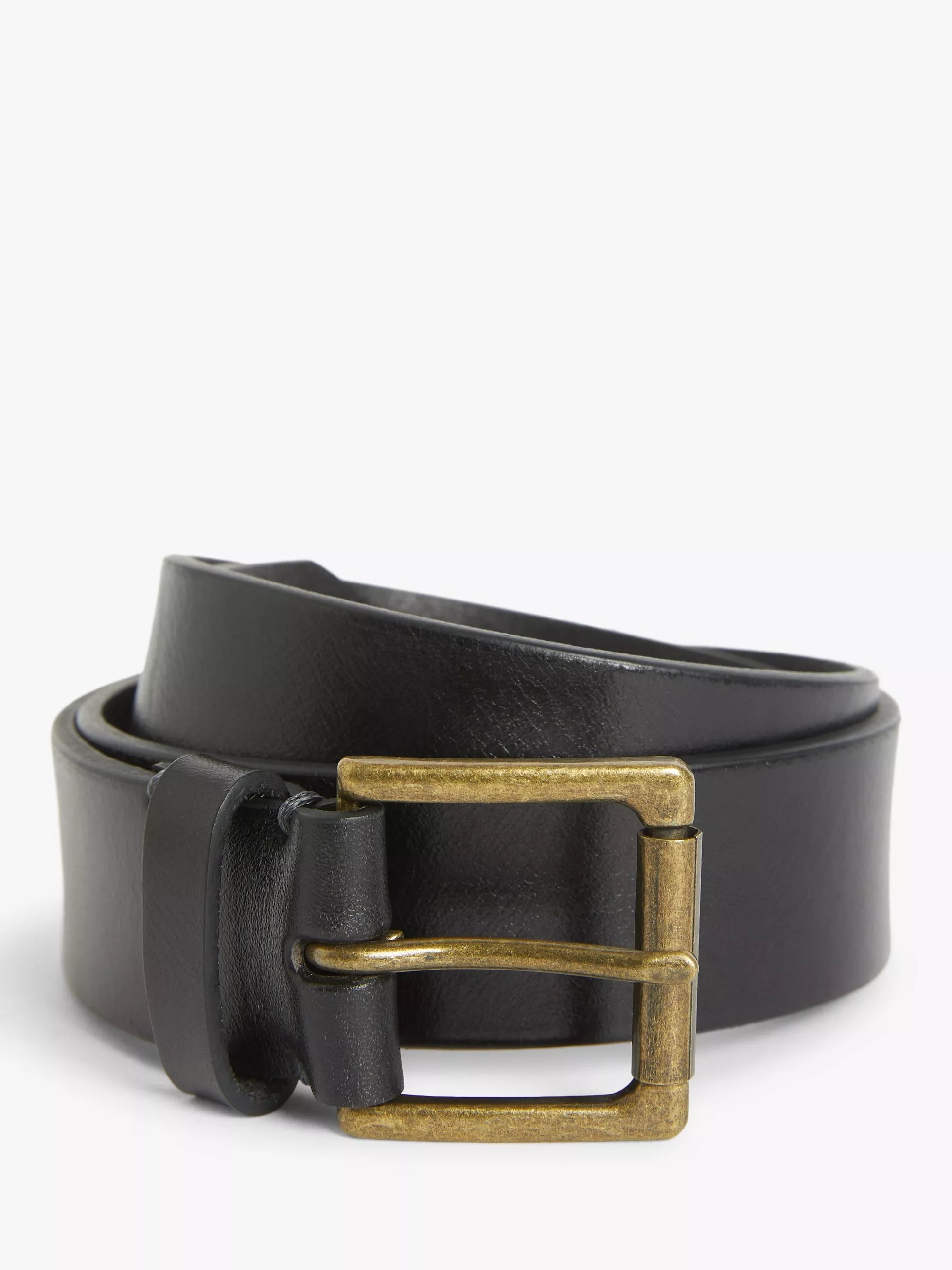 John Lewis 35mm Roller Buckle Leather Belt, Black, S