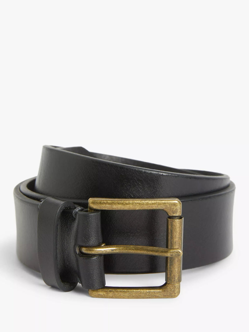 John Lewis 35mm Roller Buckle Leather Belt, Black, S