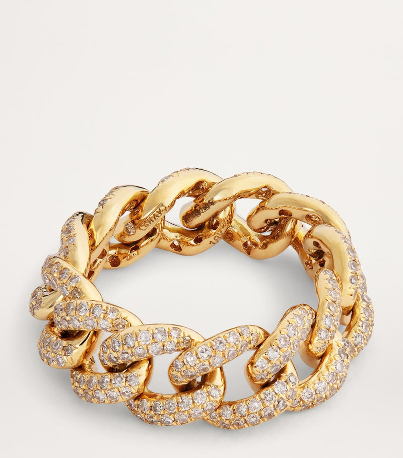 SHAY yellow gold diamond pavé link ring - British product