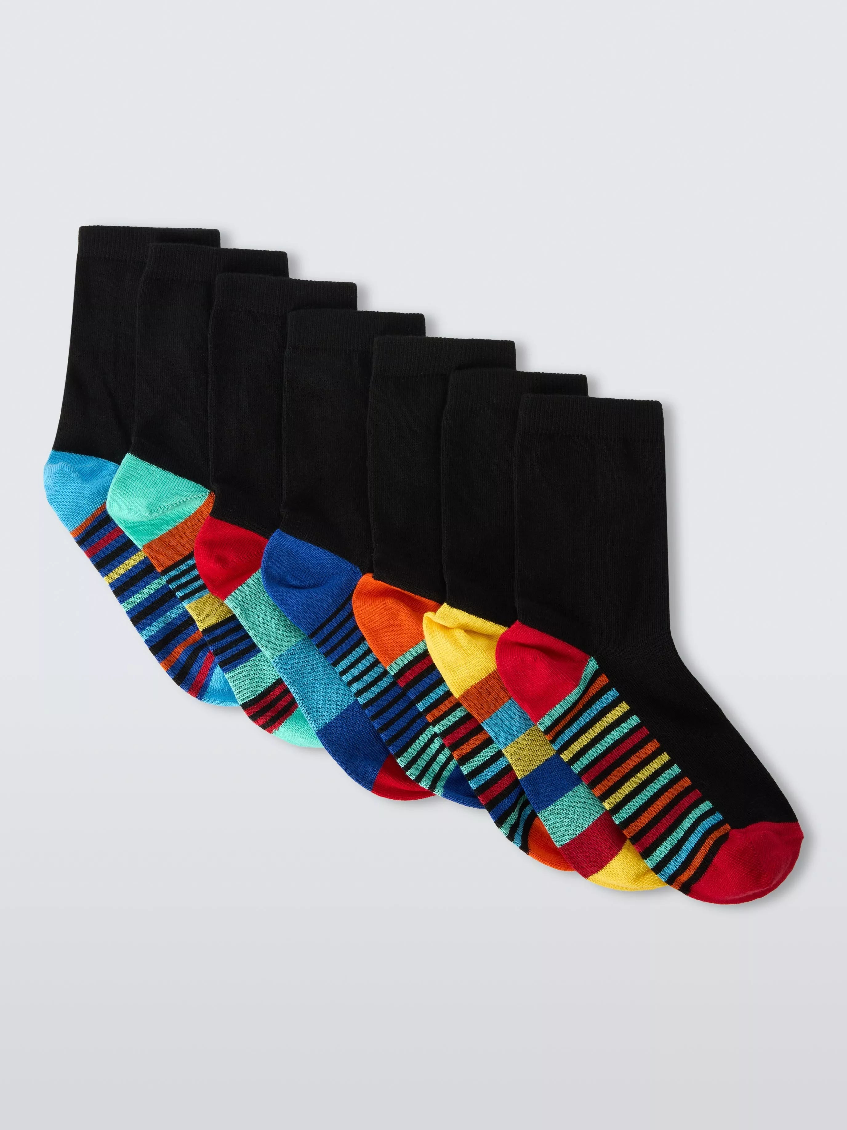 John Lewis kids contrast heel socks pack of 7 black, UK version