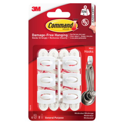Command Mini Hooks (6 Haken, 8 Streifen) Kleine beschädigungsfreie Hängehaken