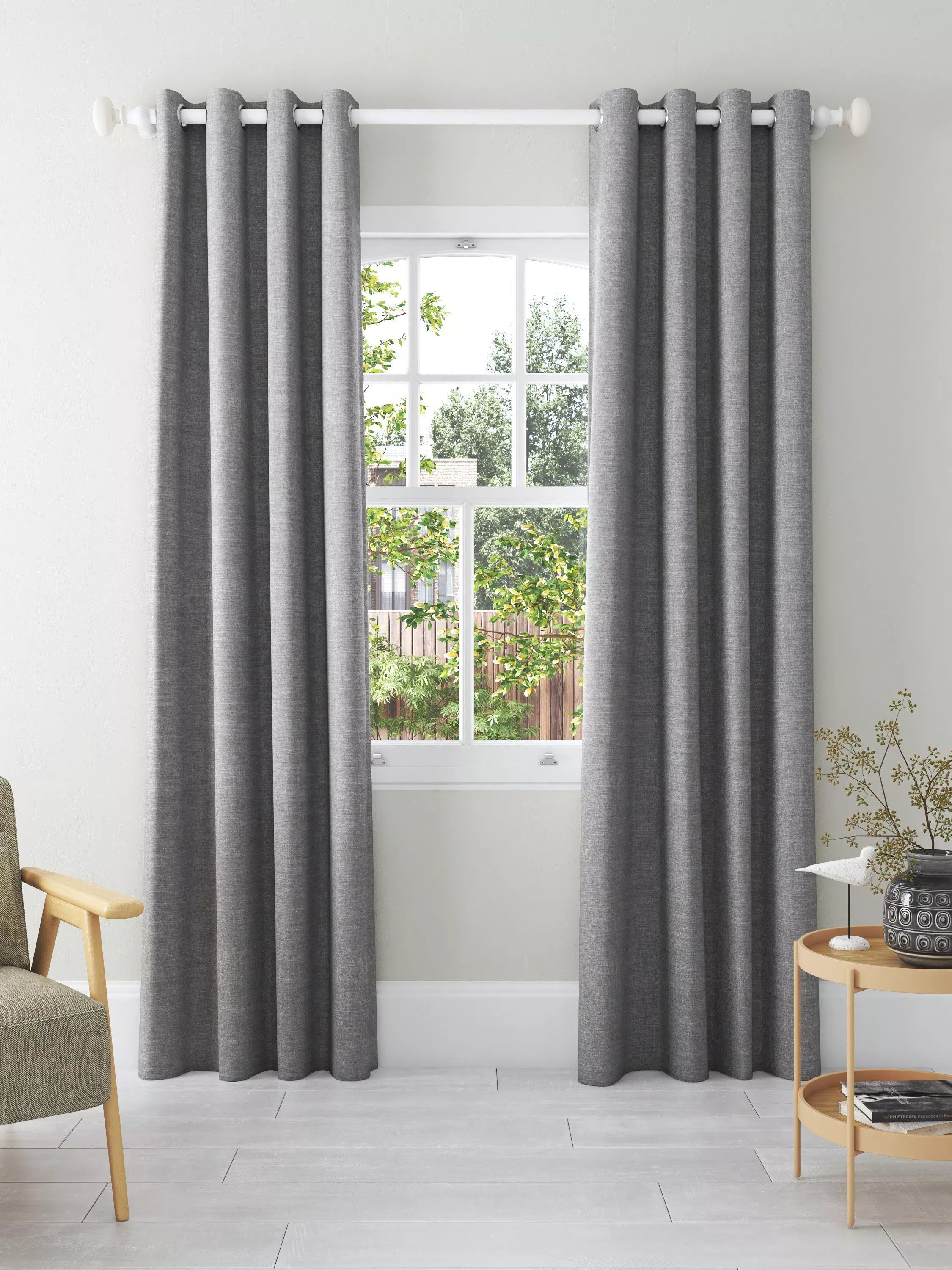 John Lewis Textured Weave Pair Blackout Lined Eyelet Curtains - 274cm Drop