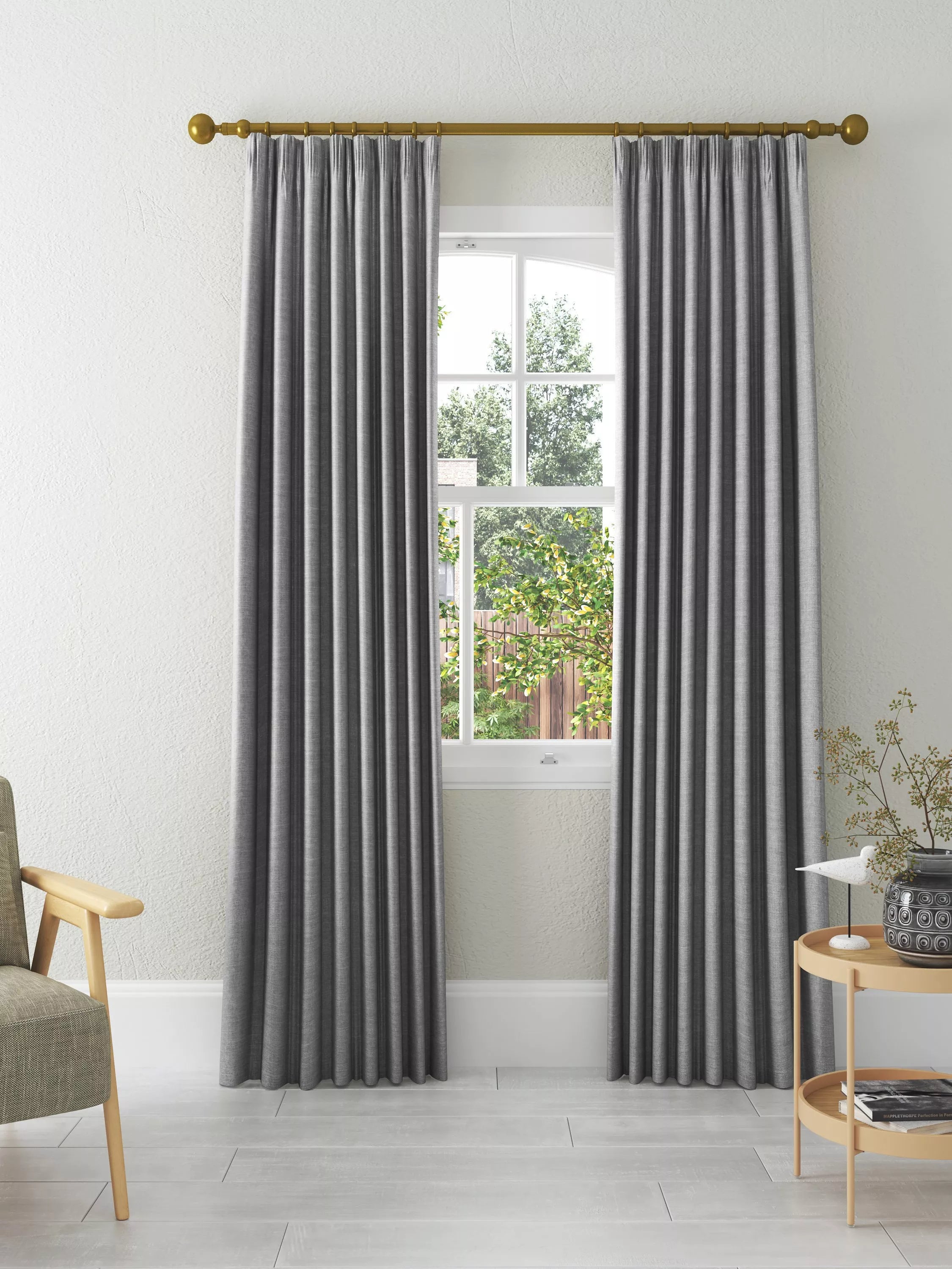 John Lewis Textured Weave Pair Blackout Lined Pencil Pleat Curtains