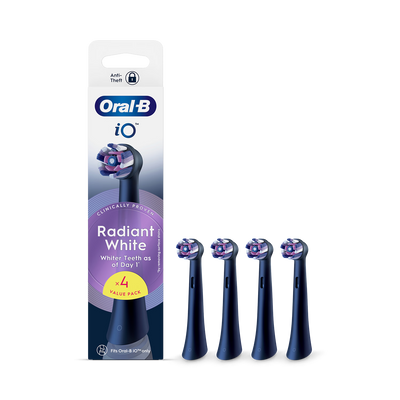 Holland & Barrett Oral-B iO Series Radiant White Black Replacement Brush Heads for Teeth Whitening, 4 Count- Buy online at McGrocer
