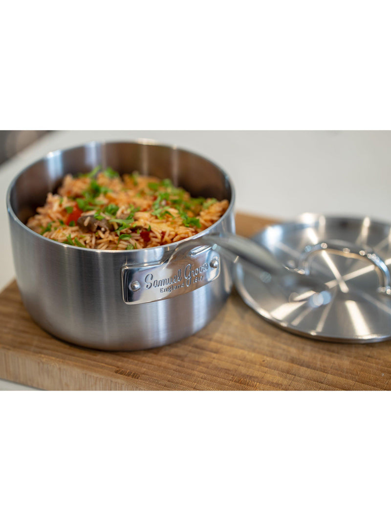 Samuel Groves tri-ply stainless steel saucepan 16cm, imported from the UK