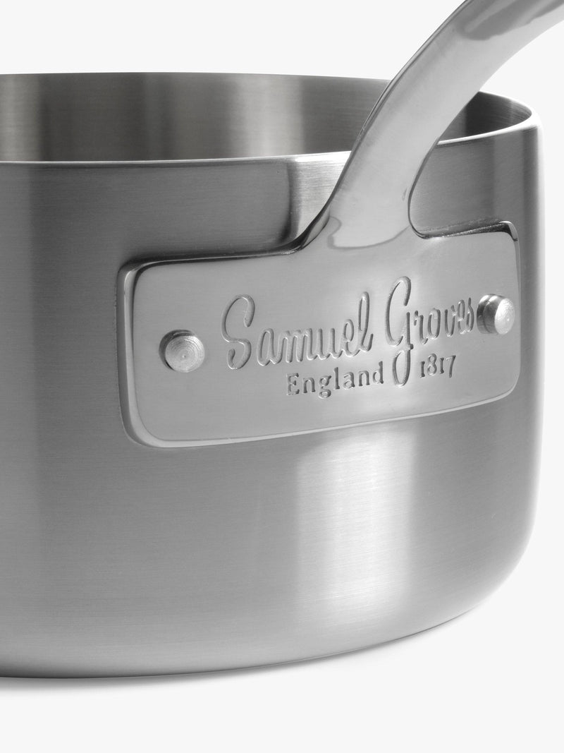 Samuel Groves tri-ply stainless steel saucepan 16cm, imported from the UK
