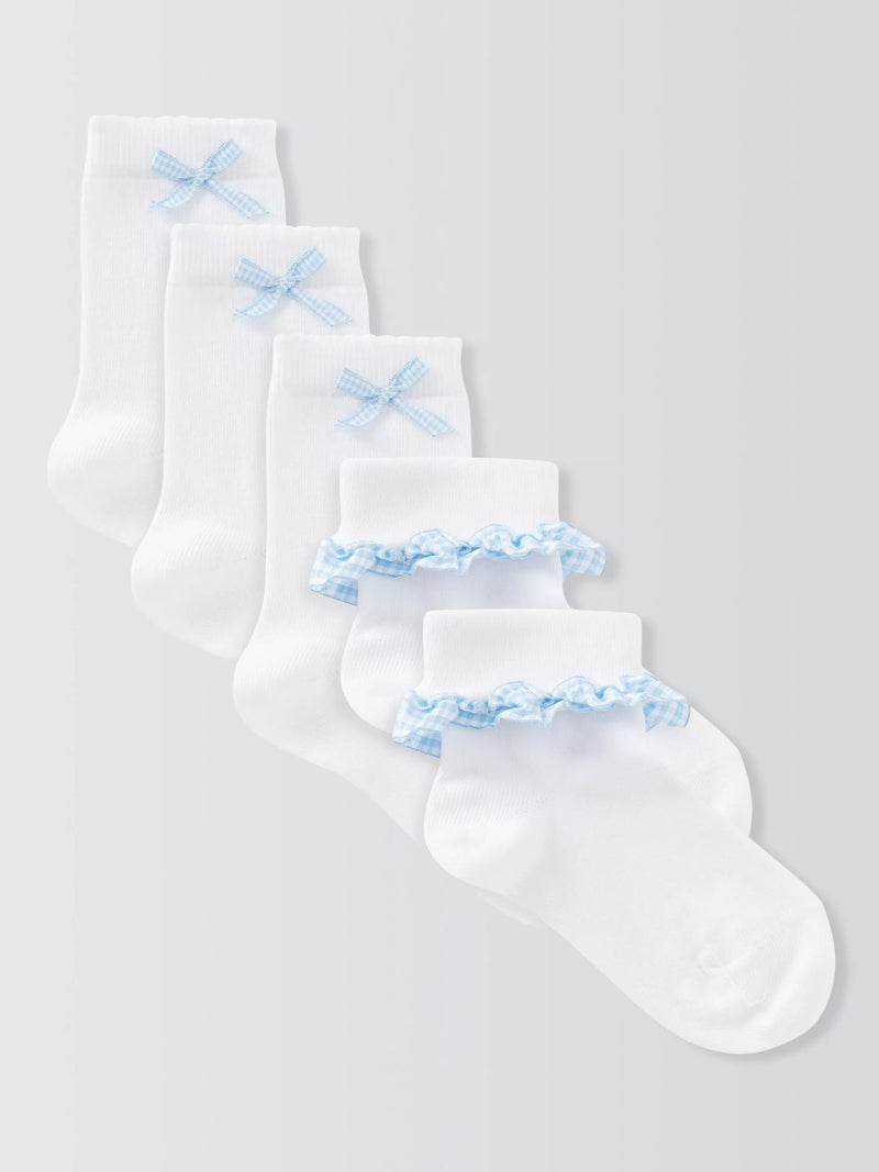 John Lewis Children's Gingham Trim Socks Pack of 5